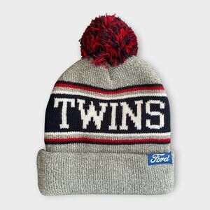 Minnesota Twins Ford Logo Winter Hat Beanie Gray Pom Pom NEW